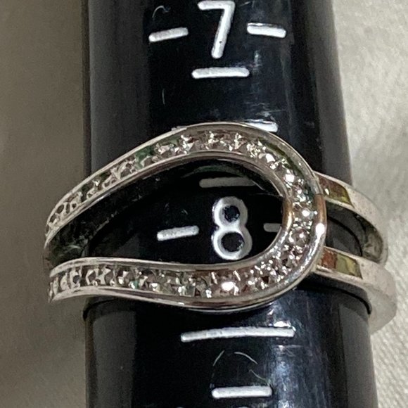 Sterling silver double band and rhinestones ring - Picture 1 of 11